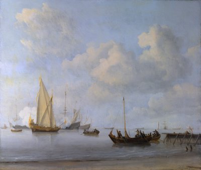Barche che si avvicinano a uno yacht in calma da Willem van de Velde the Younger
